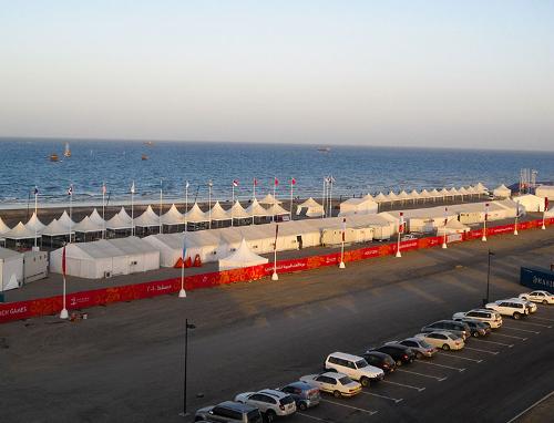 Aerial view of modular tent structures